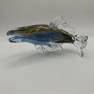 Murano Style Hand‎ Blown Glass Salmon Fish Figurine Figure